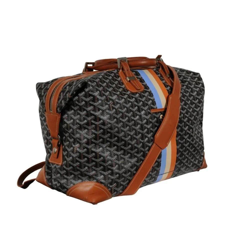 Goyard Boeing 45 Black Brown Leather Duffle Travel Carry On Vacation Weekend Bag